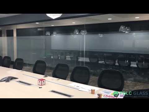 Self adhesive PDLC Film install at half height of glass partition - pdlcglass.com