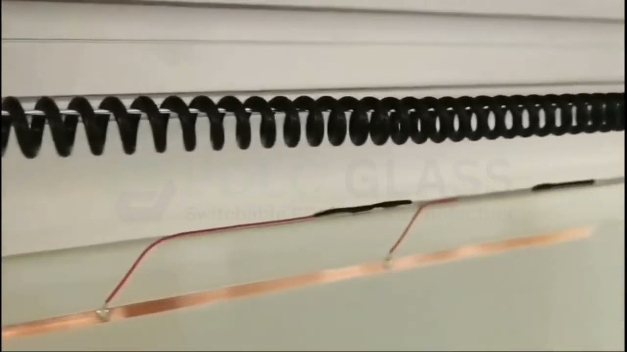 Auto sliding door with spiral wire connect to smart glass