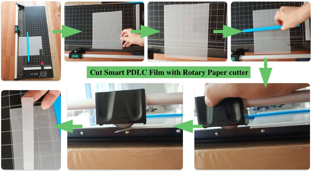 cut smart pdlc film with rotary paper cutter